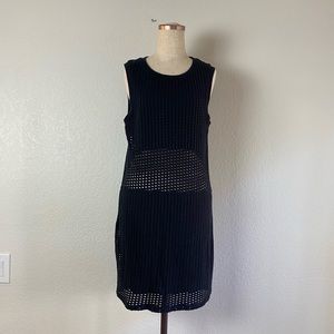 Fabletics black sleeveless netted mini dress medium